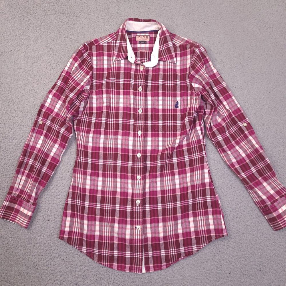 PINK Thomas Pink London Shirt‎ Size 6 Button Up Long Sleeve Roll Tab Plaid